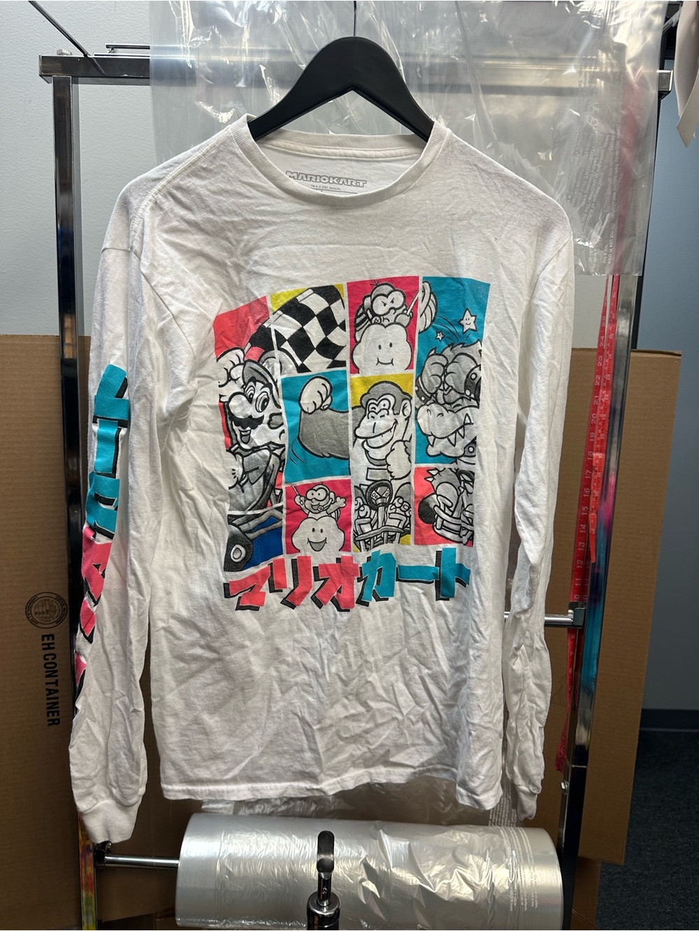 Mario Kart Men's Medium Kanji Character Long Sleeve White T-shirt